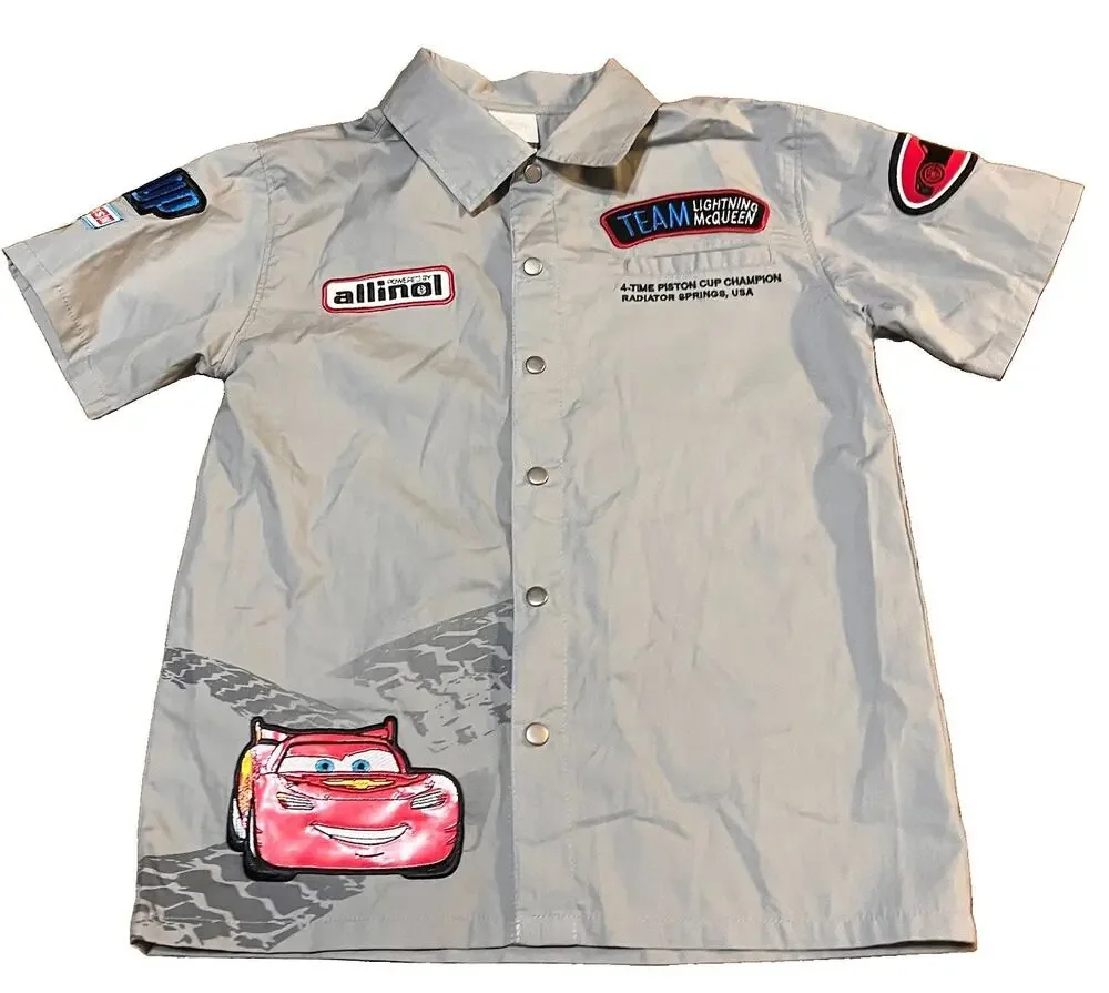 Boys Disney Store Cars Lightning McQueen Short Sleeve Button Shirt Sz 9 / 10